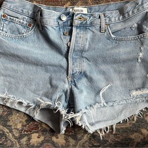 Agolde Distressed Light Blue Jean Shorts